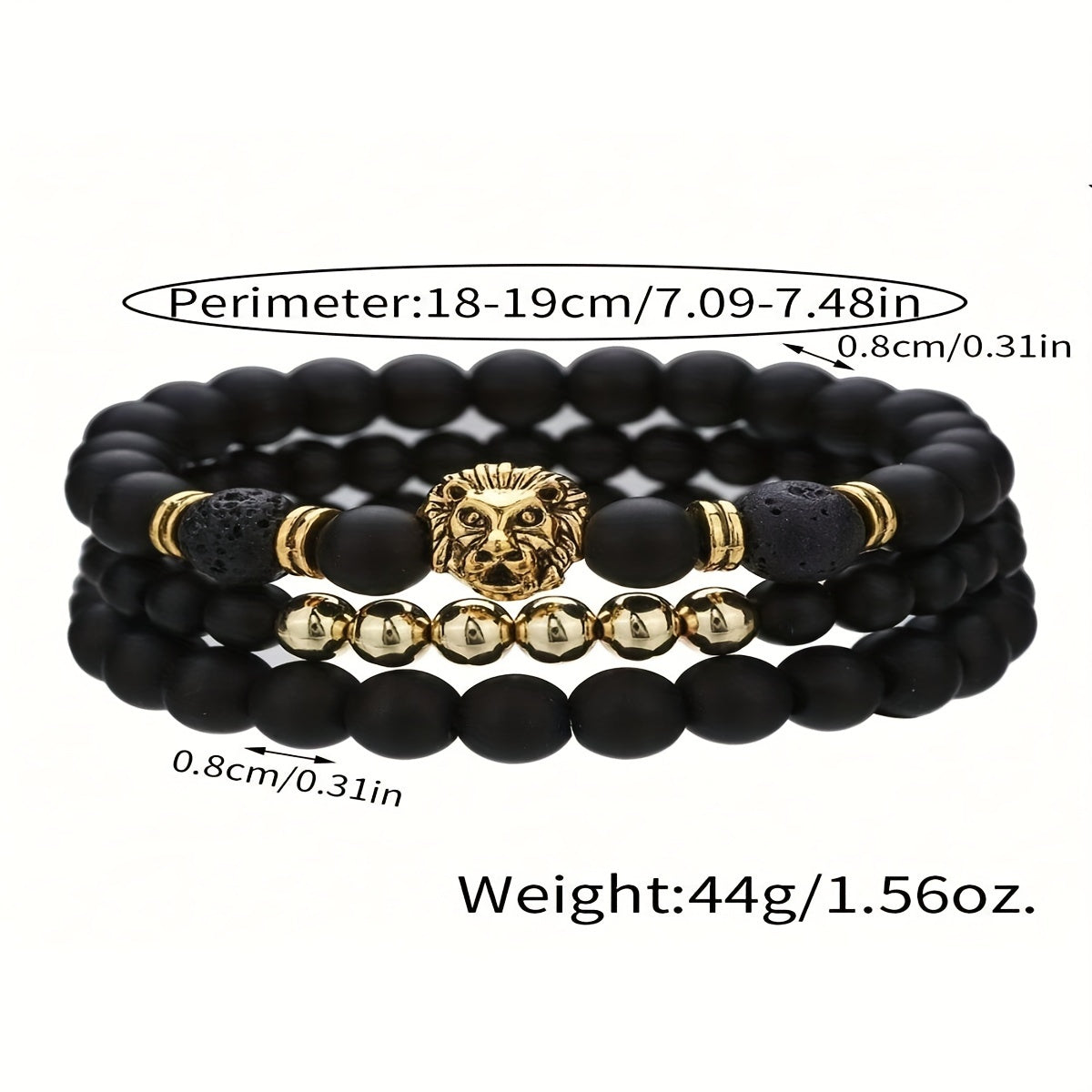 3pcs Retro Punk Style Lion Head Bracelets, Men's Stretchy Beaded Bracelets Set