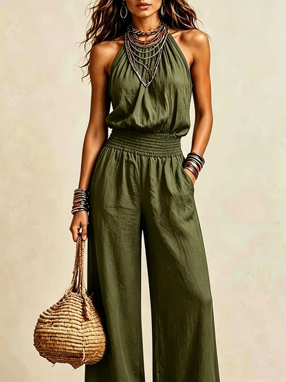 Women's Bohemian Backless Sleeveless Wide-Leg Jumpsuit