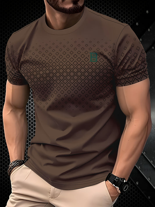 Men's Casual Crew Neck T-Shirt - 100% Polyester, All-Season Comfort - ayq