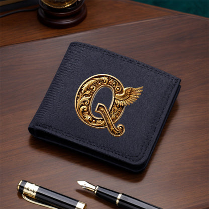 1pc Men's Short Canvas Initial Name Wallet, Zippered Denim Wallet for Men, Plain Ultra-Thin Letter Wallet for Men