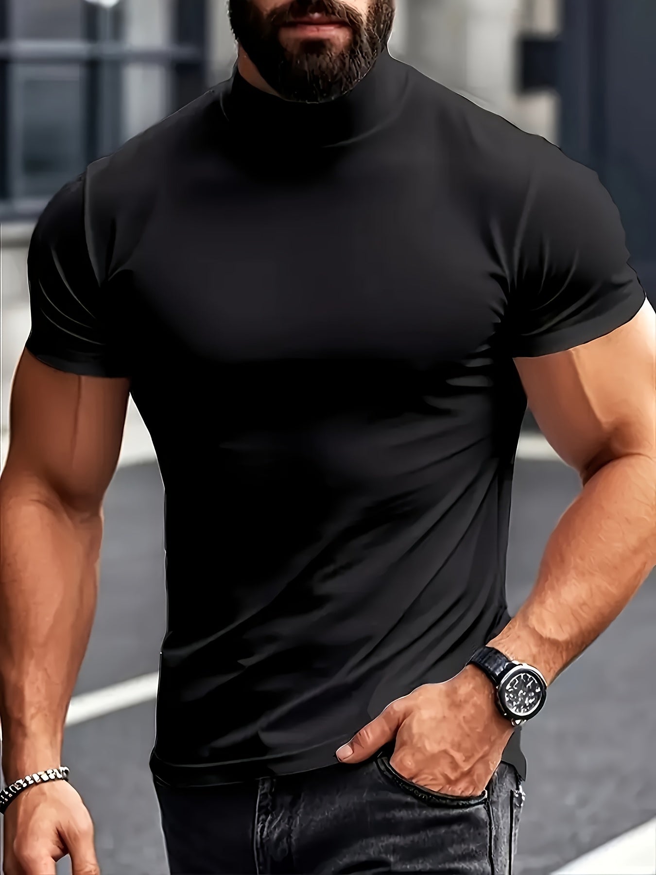Men's High-Neck Short-Sleeve T-Shirt for Spring and Summer - Fashionable, Comfortable, and Essential for Casual Wear - ayq
