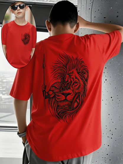 Boys' Cotton T-Shirt with Lion Warrior Print - Casual Summer Top