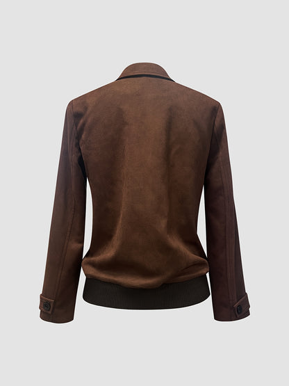 Women'S Vintage-Inspired Faux Fur Jacket - Long Sleeve, Button-Up, Brown, Casual Style for Fall & Winter, Casual Winter Wear | Vintage Jacket | Buttonup Jacket