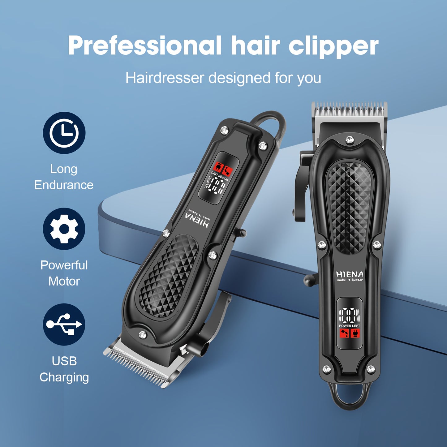 HIENA Professional Hair Clippers for Men and Women with LCD Display, USB Rechargeable, ≤36V Operating Voltage, 18650 Series Lithium Battery, Efficient and Precise Haircutting for Salon and Home Use - ayq