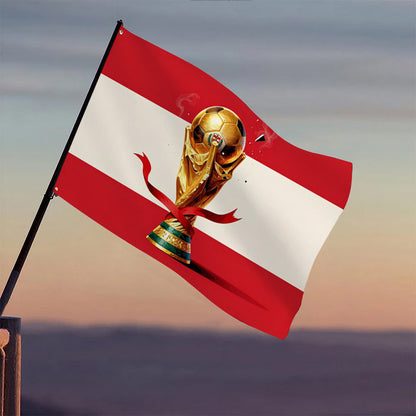 Austrian Football Flag with Golden Trophy - Durable Outdoor Banner