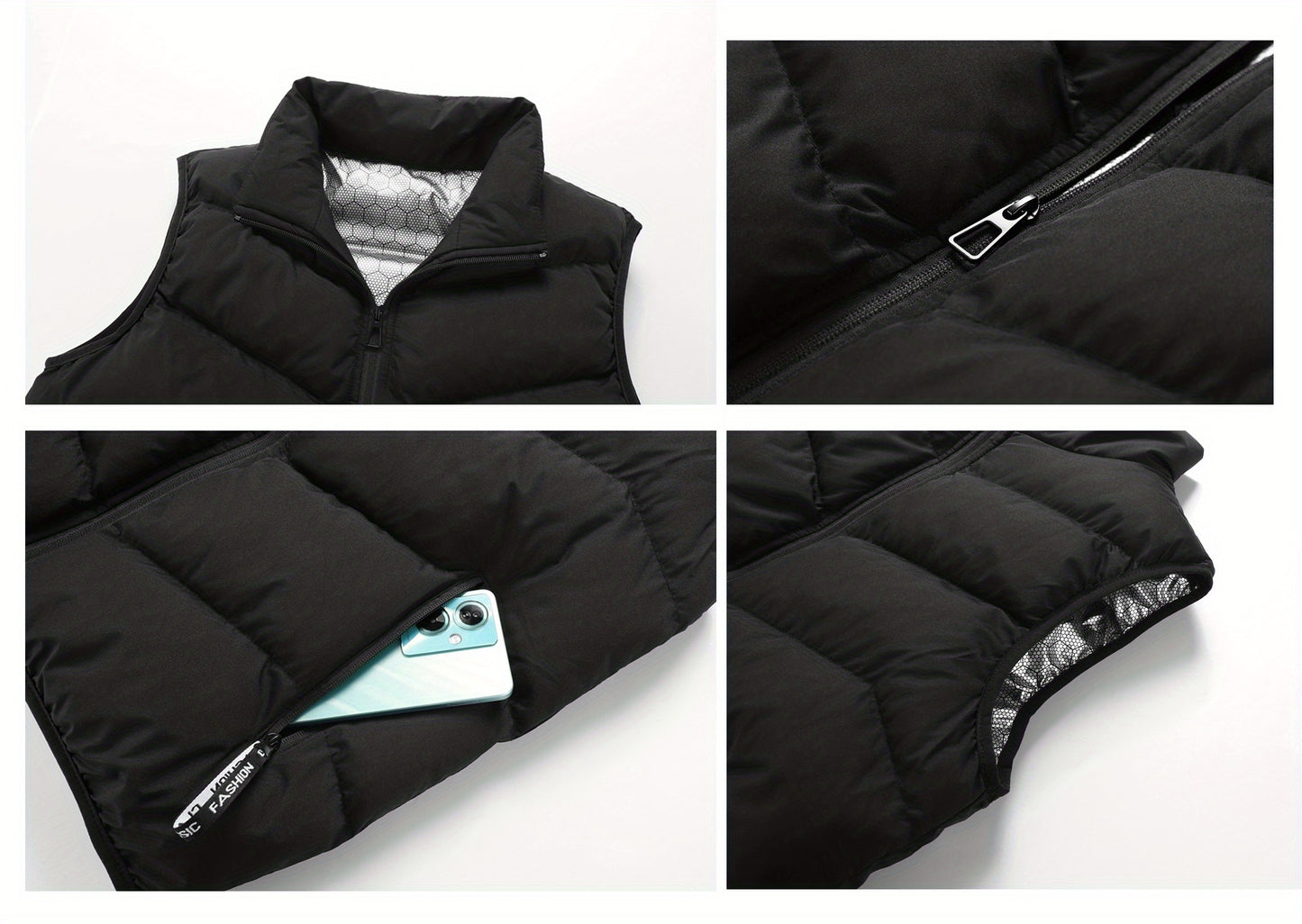 Men's Casual Sleeveless Stand Collar Vest, Thickened Warm Sweater, Autumn Winter Solid Color Zip-up Jacket, Coldproof Outdoor Top, Graphene Warmth, Fashion Webbing, Suitable for Daily Activities, Holiday Gift