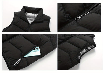 Men's Casual Sleeveless Stand Collar Vest, Thickened Warm Sweater, Autumn Winter Solid Color Zip-up Jacket, Coldproof Outdoor Top, Graphene Warmth, Fashion Webbing, Suitable for Daily Activities, Holiday Gift