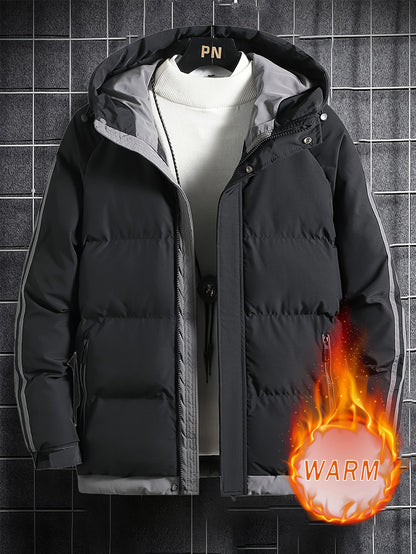 Men'S Heavyweight Winter Hooded Jacket - Thermal Insulated Cold Weather Coat with Zipper Closure, Long Sleeve Outerwear for Hiking, Skiing, Thick, Hiking Gear, Sleek Design, Durable Construction, Outdoor Enthusiasts