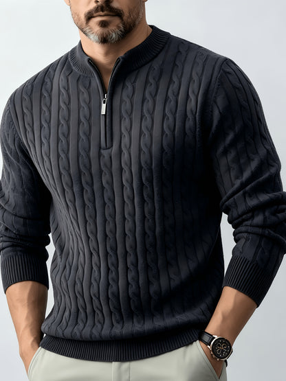 Men's Casual Quarter-Zip Knit Pullover for Spring and Fall