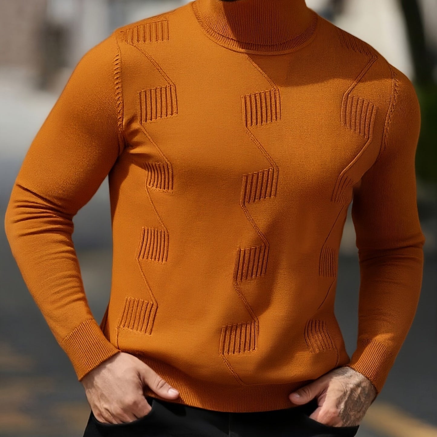 Men's Autumn/Winter High-Neck Sweater, Men's Winter High-Neck Pullover Knit Sweater, Men's Winter Clothing, Men's Sweater, Christmas Sweater, Men's Christmas Sweater, Winter Men's Apparel, New Year's Apparel, Men's Christmas