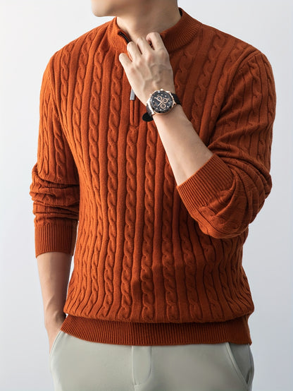 New Men'S Christmas Gift: a Thick, Warm, And Cold-Resistant Knitted Sweater with a Cable-Knit Design And a Zippered Collar, Suitable for Both Layering And Wearing Alone, Perfect for Casual And Versatile Outfits