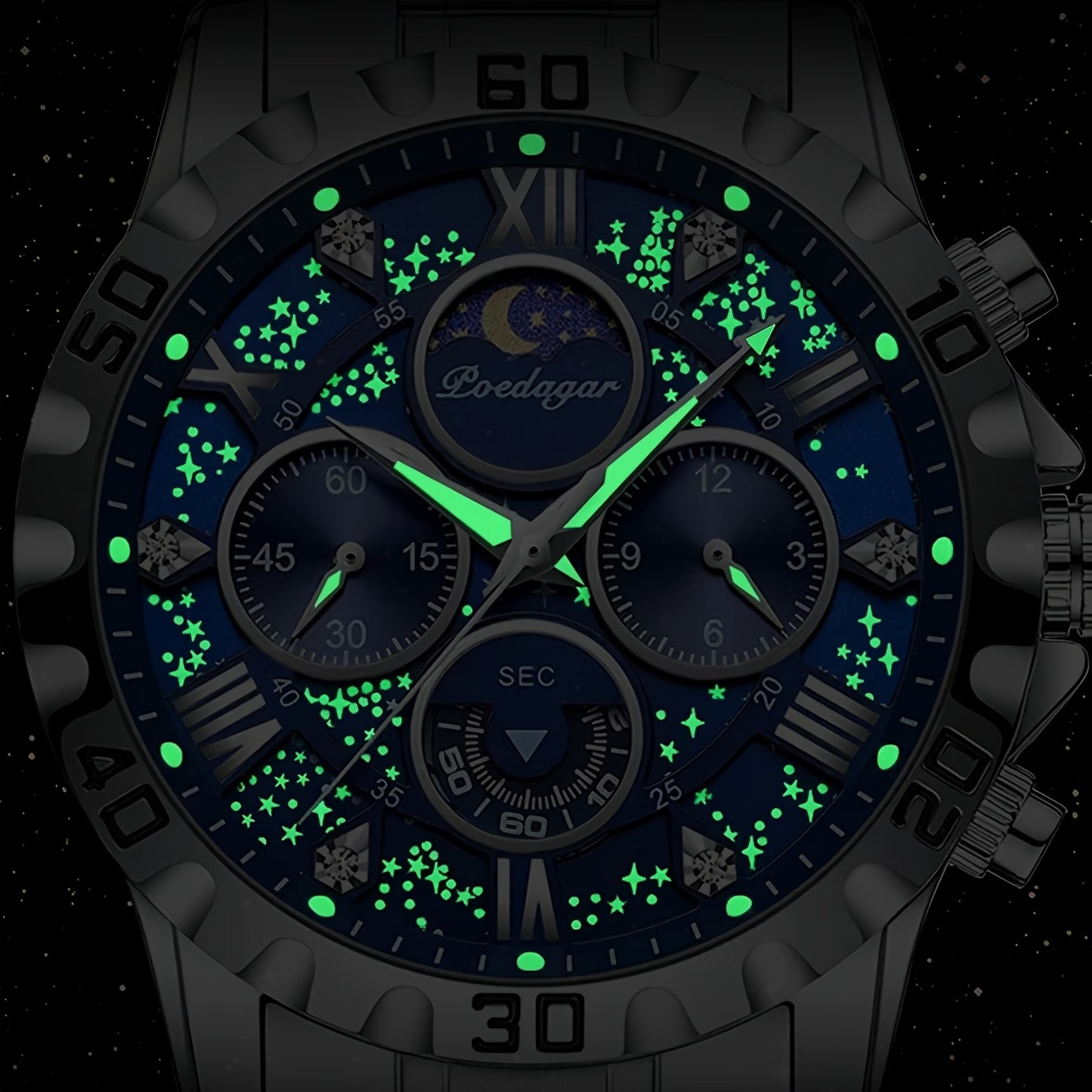POEDAGAR Men's Casual Stainless Steel Quartz Watch with Calendar