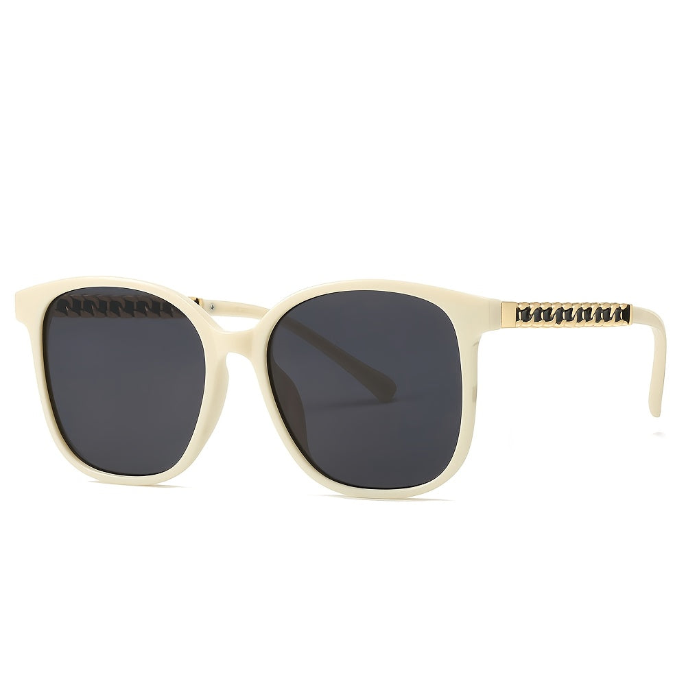 Women's Large Black Frame Sunglasses with Gold Woven Temples