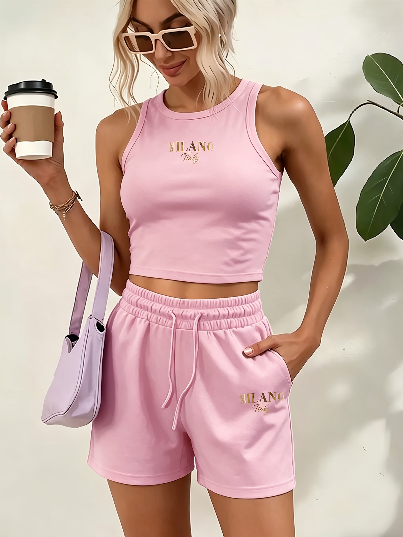 Casual Women’s Two-Piece Suit with Graphic Print Vest & Shorts