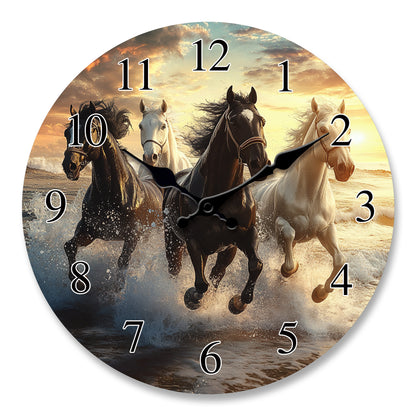 One piece, wooden wall clock with running horses pattern design, modern wall aesthetic decorative art wall clock, silent, suitable for living room, bedroom, kitchen, office decoration, home decoration, ideal Christmas, New Ye