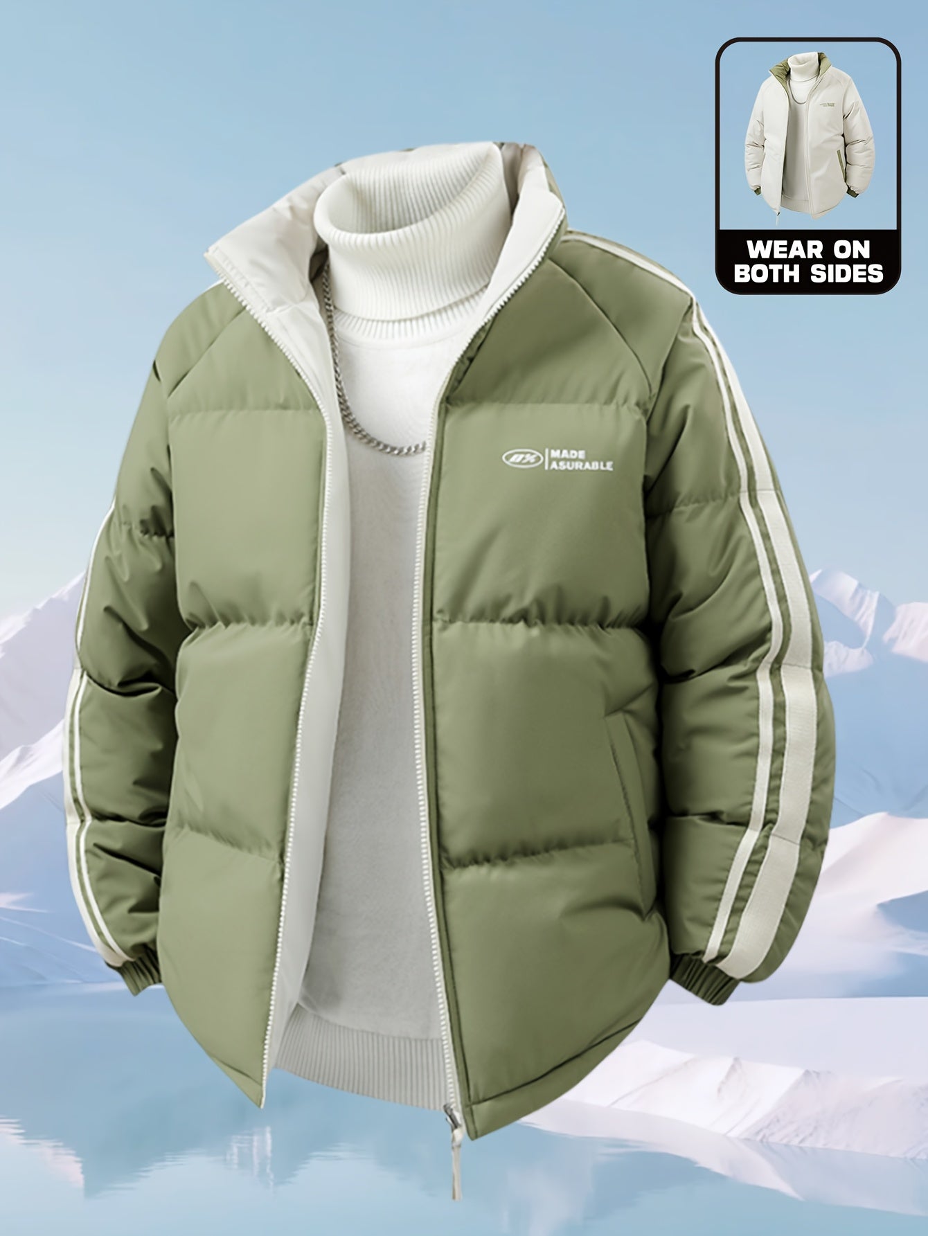 Men'S Heavy-Duty Thermal Jacket - Double-Sided Winter Coat with Full-Zip Closure, Soft Non-Stretch Fabric, Stand Collar - Cold Weather Outerwear for Office, Commuting, Thick, Outdoor - Easy-care Polyester Jacket, Winter Jacke