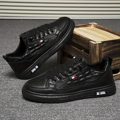 Men's Trendy Slip On Skate Shoes With Imitation Crocodile Skin Shaped Faux Upper, Non Slip Comfy Casual Shoes For Outdoor Street Walking Holiday Traveling - ayq