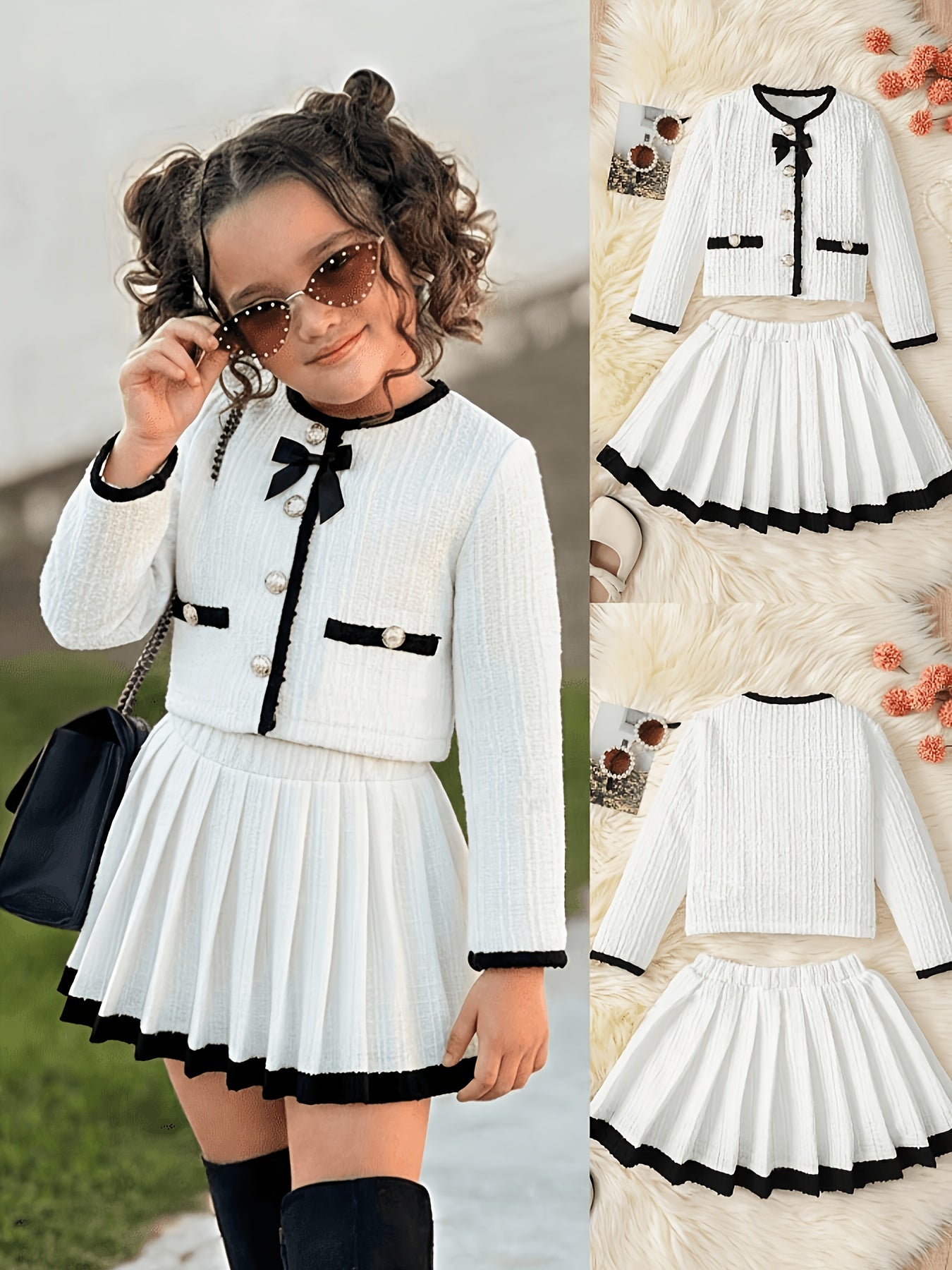 Girls' Elegant Two-Piece Jacket and Skirt Set for All Seasons
