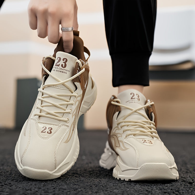 Men's Sports Casual Shoes Spring/Summer New Thick-Soled Anti-Slip PU Running Shoes Fashionable Versatile Outdoor Travel Shoes
