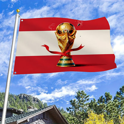 Austrian Football Flag with Golden Trophy - Durable Outdoor Banner