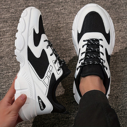 Men's Fashionable Black and White Sneakers - Retro Sports Shoes, Comfortable Outdoor Footwear