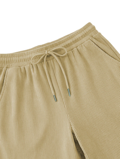 Women’s Casual Loose-Fit Corduroy 5-Point Pants with Elastic Waist