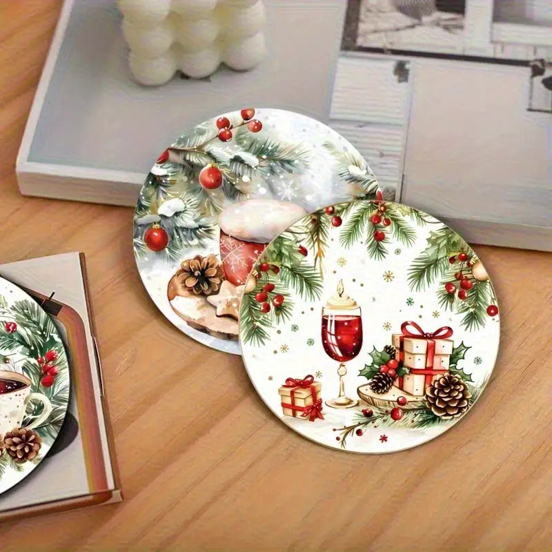 6pcs Holiday Wooden Coaster Set- Christmas and Holiday Themes, Suitable for Kitchen, Living Room, and Patio Tables- Perfect Holiday Gift, Christmas Decoration, Festive Tableware, Holiday Decor, Themed Coasters, Seasonal Desig
