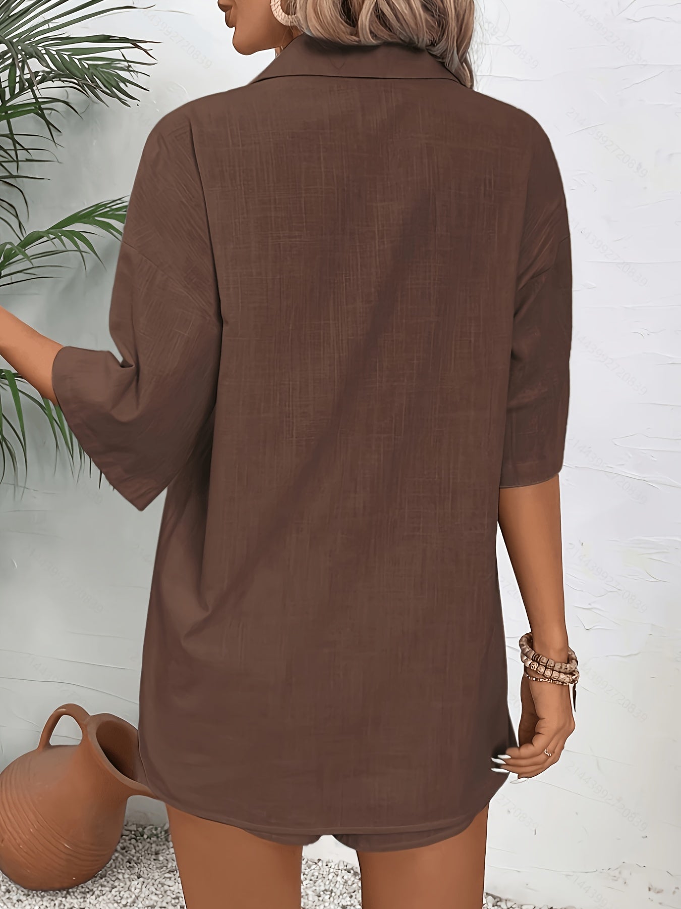 Women's Solid Color Polo Shirt and Shorts Set for Spring Summer