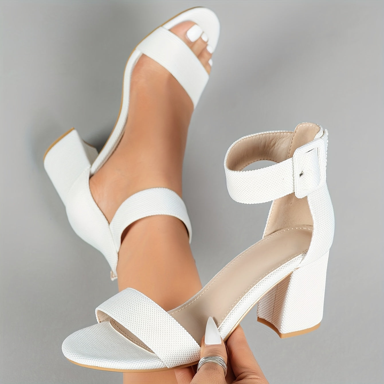 Women's Open Toe High Block Heel Sandals with Adjustable Ankle Strap