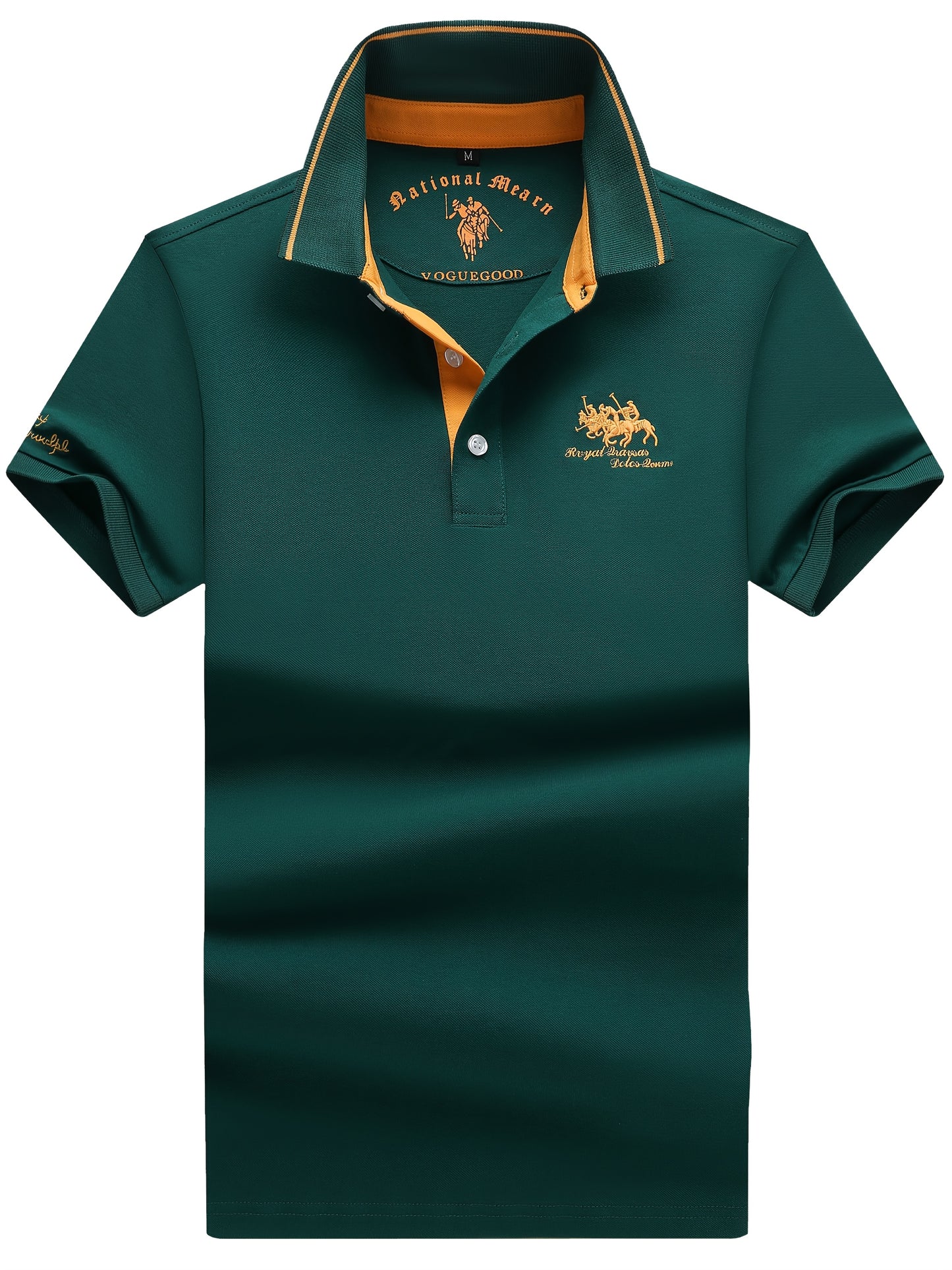 Men's Turn- Collar 95% Cotton 5 Spandex Embroidered T-Sshirt Short Sleeve Comfortable Breathability - ayq