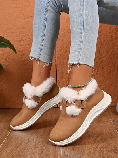 Women's Plush Winter Snow Boots with Faux Collar & - Slip-On/Lockable Ankle Strap, Cushioned PVC Sole - Grey/Lavender Synthetic - Warm Cozy Shoes for Ice, Snow, Indoor/Outdoor (Wide Widths Available) - Ideal, Winter Boots For