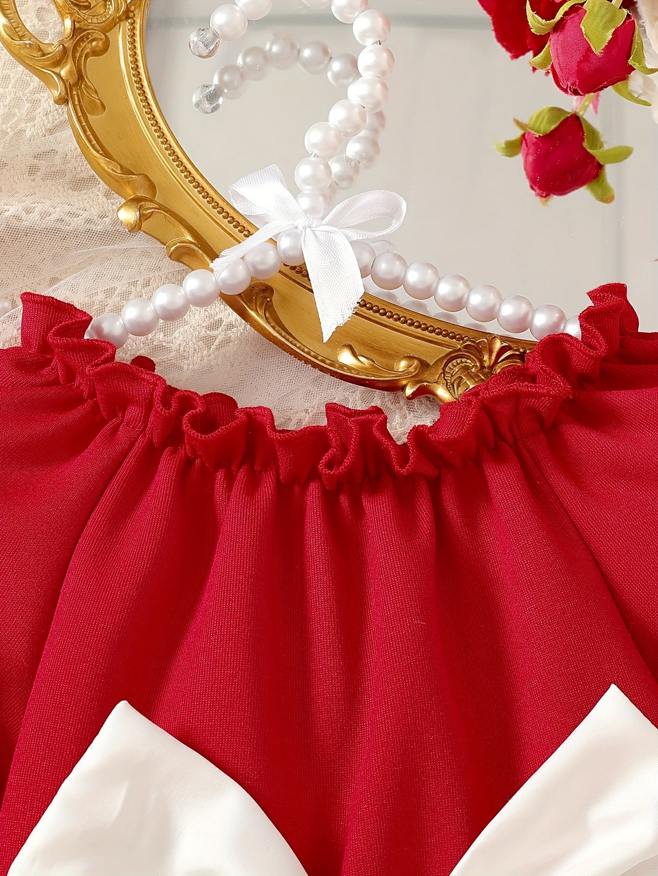 Girls' Long Sleeve Party Dress - Winter Formal & Everyday Outfit, Machine Washable Toddler & Baby Girl Clothing with Front Bow Accent - Rich Red Birthday, Christmas, Photoshoot Dress