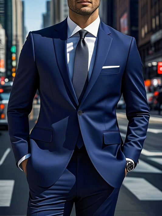 Men's Polyester Suit Set with Jacket & Trousers for Business Casual - ayq