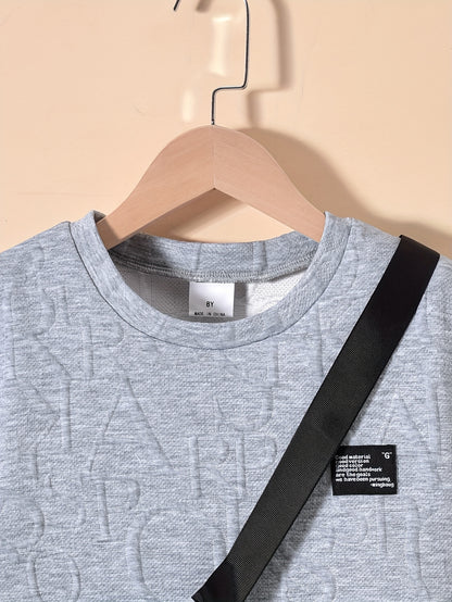 Boys' Stylish White Short Sleeve T-Shirt + Casual Shorts + Fashion Crossbody Bag Set, Perfect for Outdoor