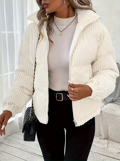 Women's White Jacket Winter Warm Short Short-Length Coat - Short-Waisted Collar & White -Like-Look (No) Trim, Hand Washable Outerwear for Casual &, Versatile Outer Layer for Dresses/Skirts