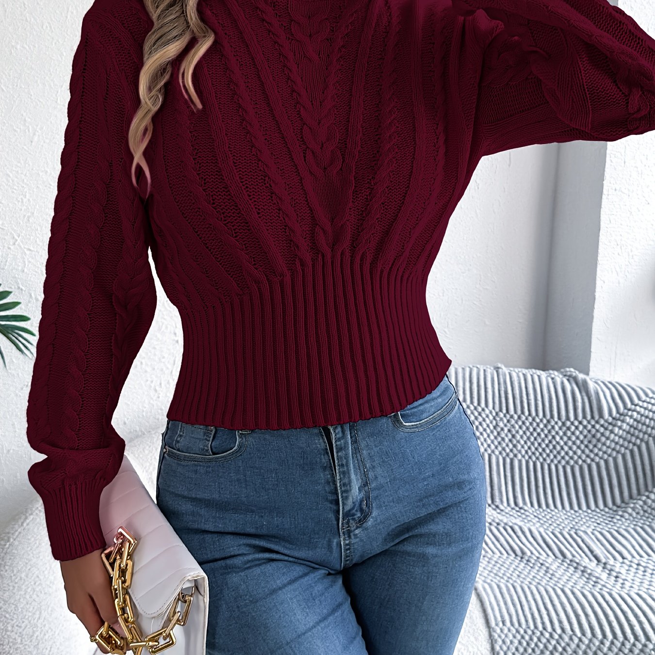 Autumn and Winter Casual Vacation Round Neck Sweater | Long Sleeved Solid Color Women'S Pullover, Medium Stretch Fabric, Regular Fit