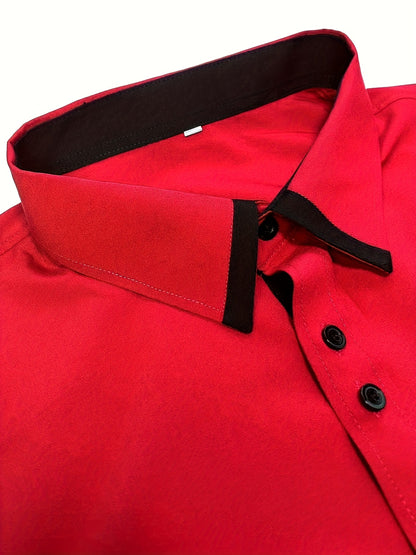 Men's Slim-Fit Wrinkle-Resistant Business Dress Shirt - Classic Collar & Contrast White/Black/Tan/Gray/Navy - Tailored Office Wedding Suit Jacket Coat, Machine Washable All-Season Formal Wear