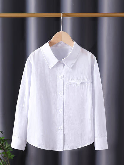 Girls' Cotton Long-Sleeve Lapel Shirt for Spring & Fall