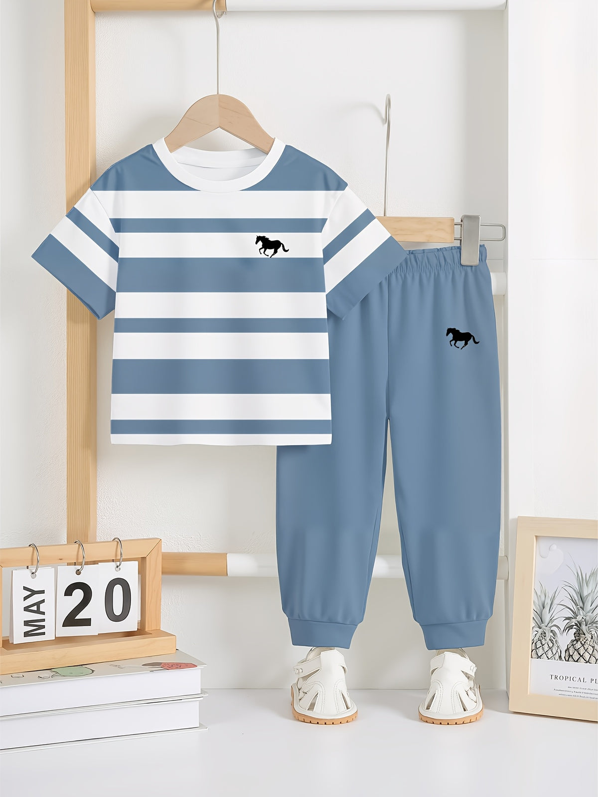 Boys' Striped Short-Sleeve T-Shirt & Pants Set for 6M-3Y - ayq