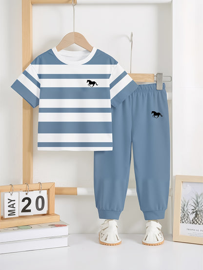 Boys' Striped Short-Sleeve T-Shirt & Pants Set for 6M-3Y - ayq