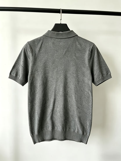 Men's Knit Polo Shirt with Geometric Pattern - Lightweight Summer Styl