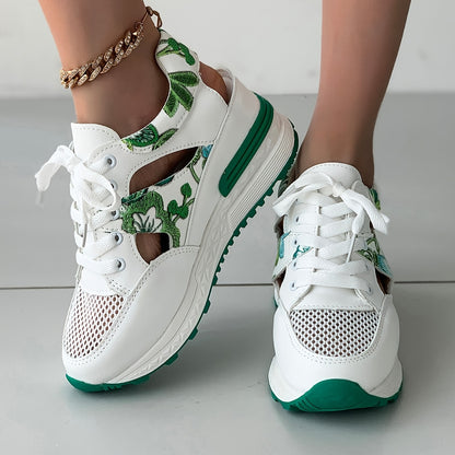 Women's New Fashion Leaf Floral Versatile Casual Lightweight Breathable Mesh Outdoor Sports Sandals with Thick Soft Sole for Height Boost
