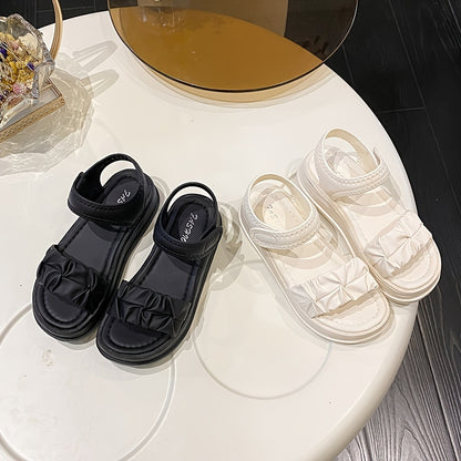Women's Solid Color Flat Sandals, Casual Open Toe Summer Shoes, Comfortable Ankle Strap Sandals