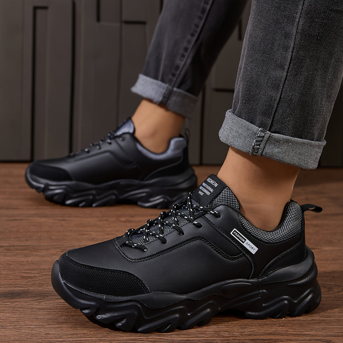 Men'S PU Lace-Up Comfortable Casual Shoes, Trendy Sports Shoes with Lightweight MD Soles for Outdoor Use, Ideal for Elderly Leisure Walking - ayq