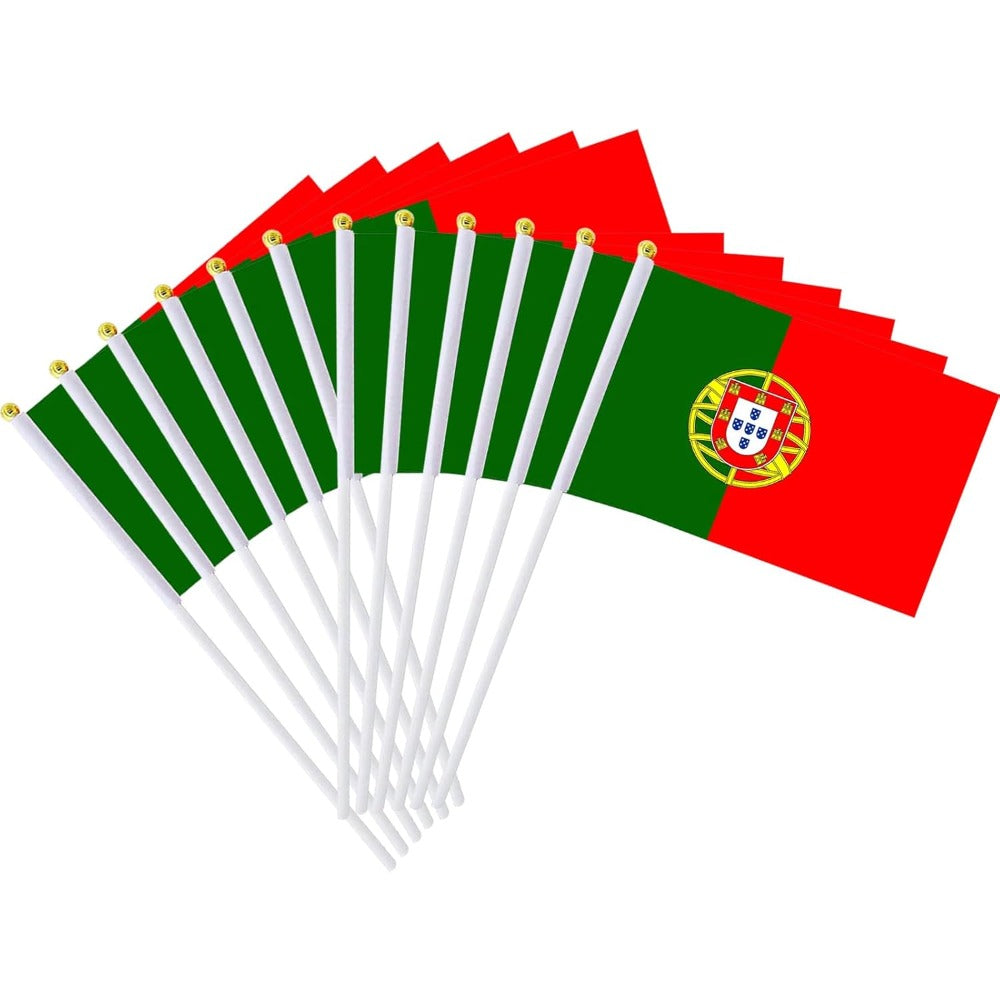 6/12pcs Small Portuguese Handheld Flags, Weather Resistant Polyester