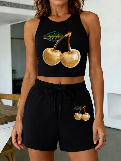 Casual Women's Two-Piece Set with Printed Top & Shorts