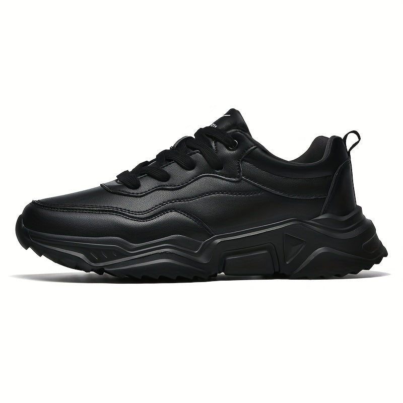 Men'S Stylish Athletic Shoes, Lightweight All-Black Lace-Up Casual Footwear, Perfect for Everyday Life And Leisure - ayq