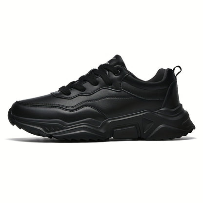 Men'S Stylish Athletic Shoes, Lightweight All-Black Lace-Up Casual Footwear, Perfect for Everyday Life And Leisure - ayq