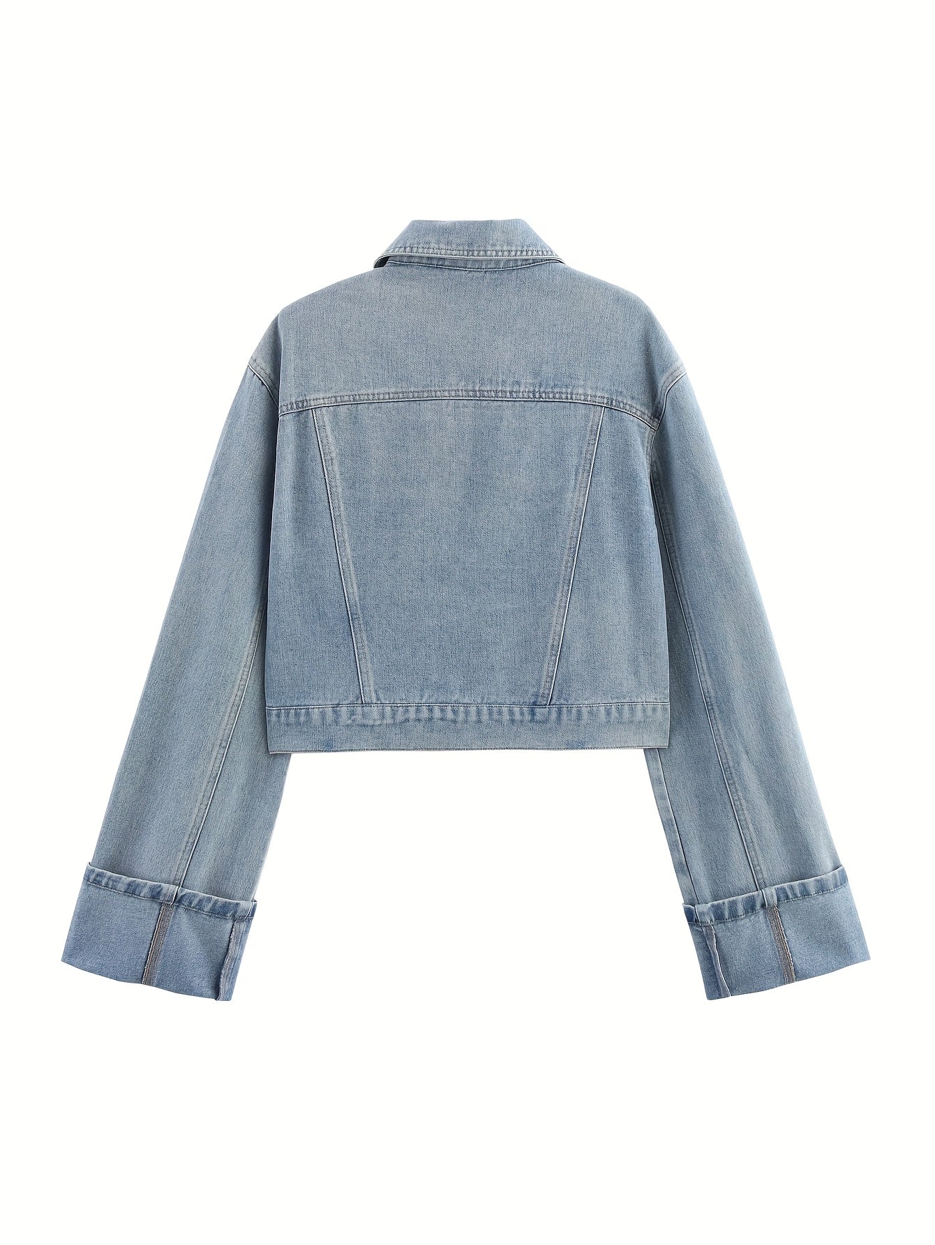 One Summer-Autumn Women's Short Rolled Sleeve Oversized Style Jacket with Contrast Stitching, Metal Buttons for Urban Street Fashion, Jackets for Women High Quality, Casual Wear, Everyday Jacket, Modern Design, Metal Detailin