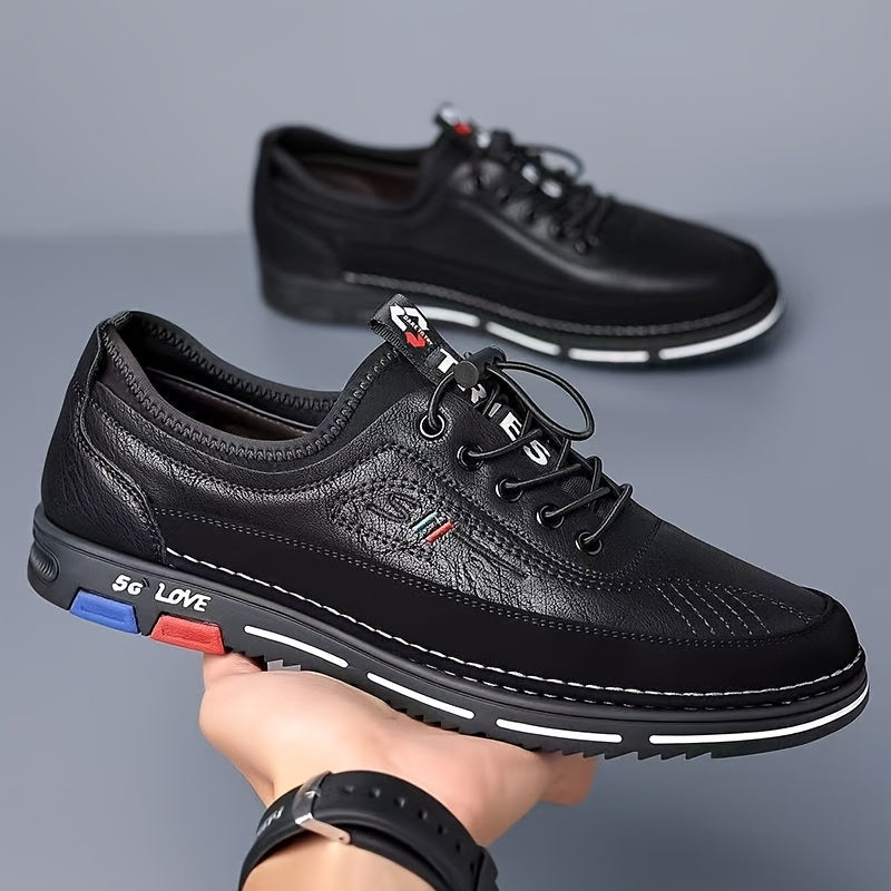 Men'S Stylish Black Loafers - Non-Slip PVC Sole, Lace-Up Casual  Business Shoes with Italian Flag Design, Round Toe, Fabric Lining for All-Season Wear, Versatile Footwear   Stylish Loafers   Durable PVC Sole